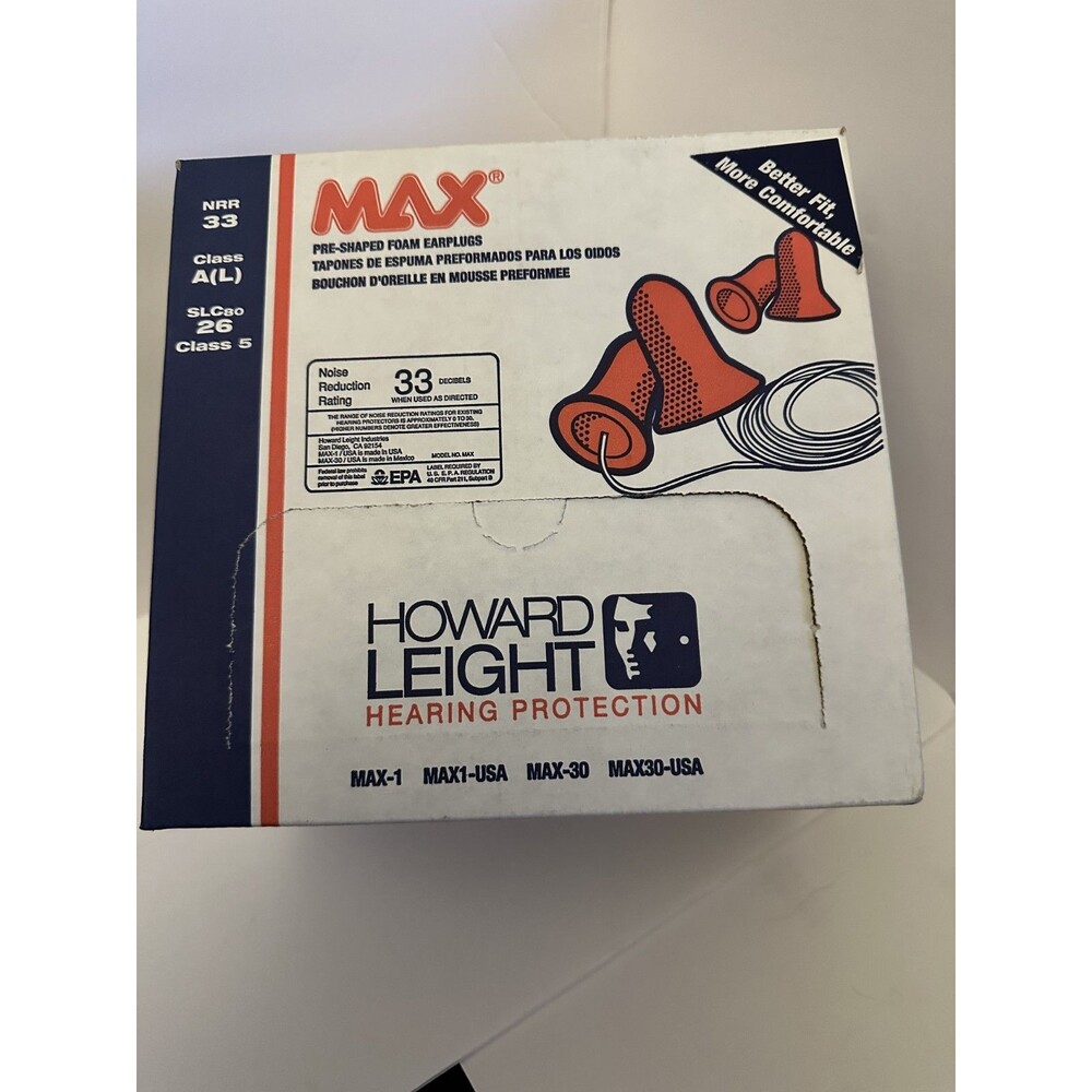 Earplugs Foam Corded Pre Shaped Max Qty 80 NIB 33 Decibels Noise Reduction